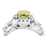 White gold Fancy Yellow Emerald  Cut Halo Diamond Ring with Scrollwork Band and Four-Prong Setting_50