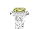 White gold Fancy Yellow Emerald  Cut Halo Diamond Ring with Scrollwork Band and Four-Prong Setting_51