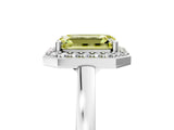 White gold Fancy Yellow Emerald Cut Halo Diamond Ring with Solitaire Band and Prong Setting_29