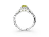 White gold Fancy Yellow Emerald Cut Halo Diamond Solitaire with Filigree Band and Four-Prong Setting_3