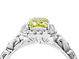 White gold Fancy Yellow Emerald Cut Halo Diamond Solitaire with Filigree Band and Four-Prong Setting_4