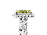 White gold Fancy Yellow Emerald Cut Halo Diamond Solitaire with Filigree Band and Four-Prong Setting_5