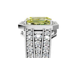 White gold Fancy Yellow Emerald Cut Halo Diamond Split Shank Ring with Prong Setting_11