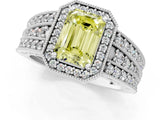 White gold Fancy Yellow Emerald Cut Halo Diamond Split Shank Ring with Prong Setting_13