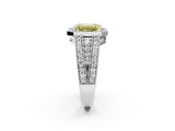 White gold Fancy Yellow Emerald Cut Halo Diamond Split Shank Ring with Prong Setting_2