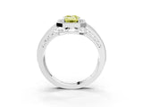 White gold Fancy Yellow Emerald Cut Halo Diamond Split Shank Ring with Prong Setting_3