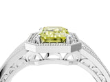 White gold Fancy Yellow Emerald Cut Halo Diamond Split Shank Ring with Prong Setting_4