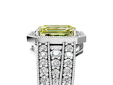 White gold Fancy Yellow Emerald Cut Halo Diamond Split Shank Ring with Prong Setting_5