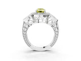 White gold Fancy Yellow Emerald Cut Halo Milgrain Diamond Engagement Ring with Leaf Band and Four-Prong Setting_3