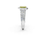 White gold Fancy Yellow Emerald Cut Halo Pavé Diamond Engagement Ring with Split Shank and Four-Prong Setting_5