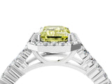 White gold Fancy Yellow Emerald Cut Halo Pavé Diamond Engagement Ring with Split Shank and Four-Prong Setting_7
