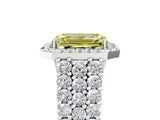 White gold Fancy Yellow Emerald Cut Halo Pavé Diamond Engagement Ring with Split Shank and Four-Prong Setting_8
