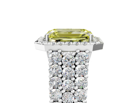 White gold Fancy Yellow Emerald Cut Halo Pavé Diamond Engagement Ring with Split Shank and Four-Prong Setting_8