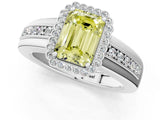 White gold Fancy Yellow Emerald  Cut Halo Pave Band Four-Prong Ring_50