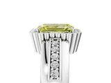 White gold Fancy Yellow Emerald  Cut Halo Pave Band Four-Prong Ring_54