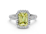 White gold Fancy Yellow Emerald  Cut Halo Pave Band Four-Prong Setting Ring_37