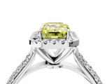 White gold Fancy Yellow Emerald  Cut Halo Pave Band Four-Prong Setting Ring_41