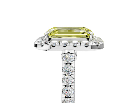 White gold Fancy Yellow Emerald Cut Halo Pave Diamond Engagement Ring with Four-Prong Setting_5