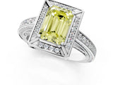 White gold Fancy Yellow Emerald  Cut Halo Pave Split Shank Prong Setting Ring_33