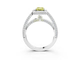 White gold Fancy Yellow Emerald  Cut Halo Pave Split Shank Prong Setting Ring_35