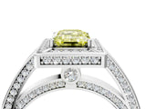 White gold Fancy Yellow Emerald  Cut Halo Pave Split Shank Prong Setting Ring_36