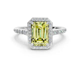 White gold Fancy Yellow Emerald Cut Halo Round Diamond Pavé Band with Four-Prong Setting_15