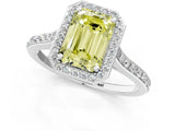 White gold Fancy Yellow Emerald Cut Halo Round Diamond Pavé Band with Four-Prong Setting_16