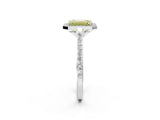 White gold Fancy Yellow Emerald Cut Halo Round Diamond Pavé Band with Four-Prong Setting_17