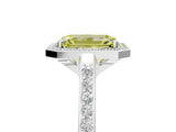White gold Fancy Yellow Emerald Cut Halo Round Diamond Pavé Band with Four-Prong Setting_20