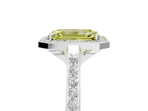 White gold Fancy Yellow Emerald Cut Halo Round Diamond Pavé Band with Four-Prong Setting_20