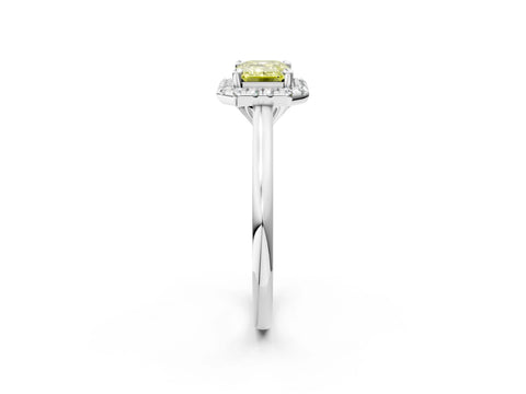 White gold Fancy Yellow Emerald Cut Halo Round Diamond Solitaire Engagement Ring with Pave Band and Four-Prong Setting_14