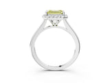 White gold Fancy Yellow Emerald Cut Halo Round Diamond Solitaire Engagement Ring with Pave Band and Four-Prong Setting_27