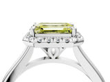 White gold Fancy Yellow Emerald Cut Halo Round Diamond Solitaire Engagement Ring with Pave Band and Four-Prong Setting_28