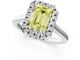 White gold Fancy Yellow Emerald Cut Halo Round Diamond Solitaire Ring with Pavé Band and Four-Prong Setting_1