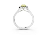 White gold Fancy Yellow Emerald Cut Halo Round Diamond Solitaire Ring with Pavé Band and Four-Prong Setting_3