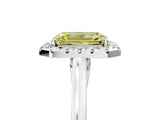 White gold Fancy Yellow Emerald Cut Halo Round Diamond Solitaire Ring with Pavé Band and Four-Prong Setting_5