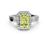 White gold Fancy Yellow Emerald Cut Halo Round Diamond Twist Band with Four-Prong Setting_24