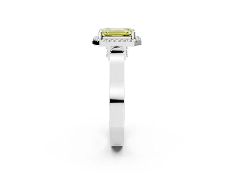 White gold Fancy Yellow Emerald Cut Halo Round Diamond Twist Band with Four-Prong Setting_26