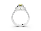 White gold Fancy Yellow Emerald Cut Halo Round Diamond Twist Band with Four-Prong Setting_27