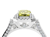 White gold Fancy Yellow Emerald Cut Halo Round Diamond Twist Band with Four-Prong Setting_28