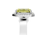 White gold Fancy Yellow Emerald Cut Halo Round Diamond Twist Band with Four-Prong Setting_29