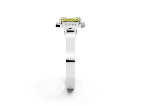 White gold Fancy Yellow Emerald Cut Halo Round Diamond Twist Band with Four-Prong Setting_2
