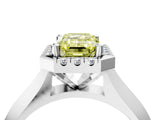 White gold Fancy Yellow Emerald  Cut Halo Solitaire Engagement Ring with Square Band and Four-Prong Setting_124