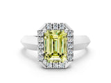 White gold Fancy Yellow Emerald  Cut Halo Solitaire Engagement Ring with Square Band and Four-Prong Setting_12