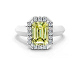 White gold Fancy Yellow Emerald  Cut Halo Solitaire Engagement Ring with Square Band and Four-Prong Setting_144