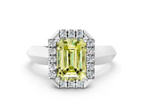 White gold Fancy Yellow Emerald  Cut Halo Solitaire Engagement Ring with Square Band and Four-Prong Setting_78