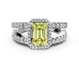 White gold Fancy Yellow Emerald  Cut Halo Split Shank Diamond Ring with Four-Prong Setting_45