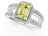 White gold Fancy Yellow Emerald  Cut Halo Split Shank Diamond Ring with Four-Prong Setting_46