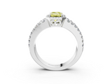 White gold Fancy Yellow Emerald  Cut Halo Split Shank Diamond Ring with Four-Prong Setting_48