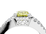 White gold Fancy Yellow Emerald  Cut Halo Split Shank Diamond Ring with Four-Prong Setting_48